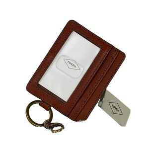 Fossil Sofia Card Case Womens OS Medium Brown Leather ID Window Keychain